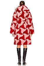 Bottega Veneta Intarsia Wavy Triangle Shearling Belted Coat in Popsicle & Scarlet, view 4, click to view large image.