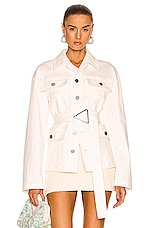 Bottega Veneta Light Stretch Linen Belted Jacket in Chalk, view 1, click to view large image.