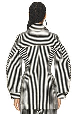 Bottega Veneta Button Up Jacket in Navy & Ecru, view 3, click to view large image.