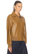 Bottega Veneta Leather Bomber Jacket in Acorn, view 2, click to view large image.