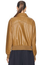 Bottega Veneta Leather Bomber Jacket in Acorn, view 3, click to view large image.