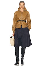 Bottega Veneta Leather Bomber Jacket in Acorn, view 4, click to view large image.