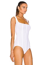 Bottega Veneta Lightweight Fluid Viscose Loops Bodysuit in White, view 3, click to view large image.