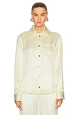 Bottega Veneta Silk Twill Long Sleeve Shirt in Camomile, view 2, click to view large image.