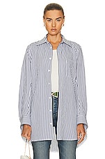 Bottega Veneta Curved Cotton Shirt in Blue & White, view 1, click to view large image.