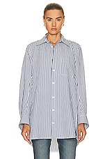 Bottega Veneta Curved Cotton Shirt in Blue & White, view 2, click to view large image.