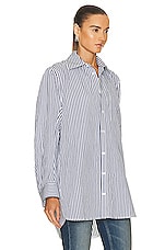 Bottega Veneta Curved Cotton Shirt in Blue & White, view 3, click to view large image.