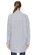 Bottega Veneta Curved Cotton Shirt in Blue & White, view 4, click to view large image.