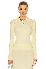 Bottega Veneta Cotton Moving Ribs Polo Top in Pineapple Chalk, view 1, click to view large image.