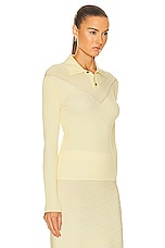 Bottega Veneta Cotton Moving Ribs Polo Top in Pineapple Chalk, view 2, click to view large image.