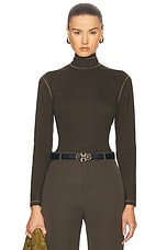 Bottega Veneta Long Sleeve Turtleneck Top in Dark Olive, view 1, click to view large image.