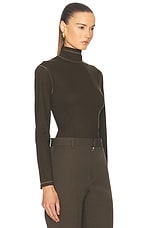 Bottega Veneta Long Sleeve Turtleneck Top in Dark Olive, view 2, click to view large image.