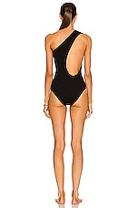 Bottega Veneta Intreccio Stretch Nylon One Shoulder Swimsuit in Black, view 5, click to view large image.