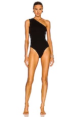 Bottega Veneta Nylon Crinkle Swimsuit in Black, view 1, click to view large image.