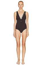 Bottega Veneta Low Back Stretch Nylon One Piece Swimsuit in Milk Chocolate, view 1, click to view large image.