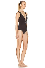 Bottega Veneta Low Back Stretch Nylon One Piece Swimsuit in Milk Chocolate, view 2, click to view large image.