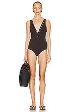 Bottega Veneta Low Back Stretch Nylon One Piece Swimsuit in Milk Chocolate, view 4, click to view large image.