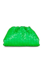 Bottega Veneta Teen Woven Pouch Clutch in Parakeet & Gold, view 3, click to view large image.