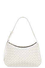 Bottega Veneta Small Metal Loops Bag in White & Parakeet, view 3, click to view large image.