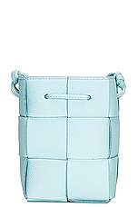 Bottega Veneta Mini Crossbody Bucket Bag in Pale Blue & Gold, view 3, click to view large image.
