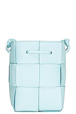 Bottega Veneta Mini Crossbody Bucket Bag in Pale Blue & Gold, view 4, click to view large image.