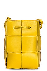 Bottega Veneta Mini Cassette Bucket Bag in Pollen & Gold, view 3, click to view large image.