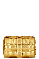 Bottega Veneta Padded Cassette Crossbody Bag in Gold, view 3, click to view large image.
