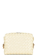 Bottega Veneta Small Loop Metal Knot Bag in Ice Cream & Muse Brass, view 3, click to view large image.