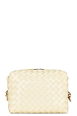 Bottega Veneta Small Loop Metal Knot Bag in Ice Cream & Muse Brass, view 4, click to view large image.