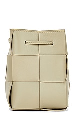 Bottega Veneta Mini Bucket Crossbody Bag in Travertine & Gold, view 3, click to view large image.