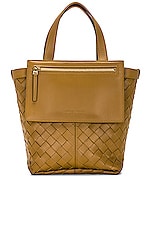 Bottega Veneta Small Flip Flap Tote Bag in Acorn & Muse Brass, view 1, click to view large image.