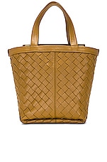 Bottega Veneta Small Flip Flap Tote Bag in Acorn & Muse Brass, view 3, click to view large image.