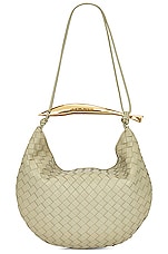 Bottega Veneta Medium Sardine Top Handle Bag in Travertine & Muse Brass, view 3, click to view large image.