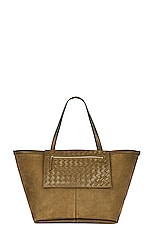 Bottega Veneta Large Flip Flap Tote Bag in Mud & Muse Brass, view 1, click to view large image.