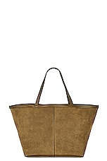 Bottega Veneta Large Flip Flap Tote Bag in Mud & Muse Brass, view 3, click to view large image.
