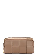 Bottega Veneta Cassette Beauty Case in Taupe Grey & Gold, view 1, click to view large image.