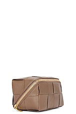 Bottega Veneta Cassette Beauty Case in Taupe Grey & Gold, view 3, click to view large image.