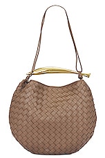 Bottega Veneta Medium Sardine Shoulder Bag in Taupe Grey & Muse Brass, view 2, click to view large image.
