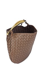 Bottega Veneta Medium Sardine Shoulder Bag in Taupe Grey & Muse Brass, view 4, click to view large image.