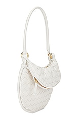 Bottega Veneta Small Gemelli Intrecciato Shoulder Bag in White & Brass, view 4, click to view large image.
