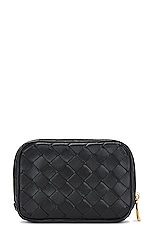 Bottega Veneta Teen Zip Pouch in Black & Gold, view 2, click to view large image.