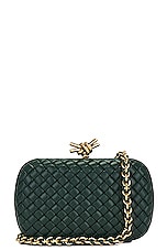 Bottega Veneta Minaudiere With Strap in Emerald Green & Brass, view 1, click to view large image.