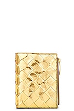Bottega Veneta Small Metallic Wallet in Gold, view 1, click to view large image.