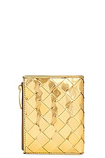 Bottega Veneta Small Metallic Wallet in Gold, view 2, click to view large image.