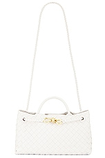 Bottega Veneta Small East West Andiamo Bag in White & Muse Brass, view 1, click to view large image.
