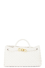 Bottega Veneta Small East West Andiamo Bag in White & Muse Brass, view 3, click to view large image.