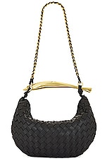 Bottega Veneta Small Sardine Bag in Black & Muse Brass, view 3, click to view large image.