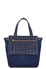 Bottega Veneta Mini Flip Flap Bag in Indigo Abyss, Abyss, & Muse Brass, view 3, click to view large image.