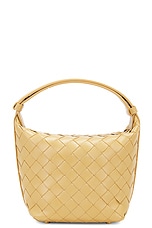 Bottega Veneta Micro Wallace Bag in Dark Praline & Gold, view 1, click to view large image.