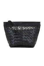 Bottega Veneta Medium Prism Pouch in Black & Gold, view 1, click to view large image.